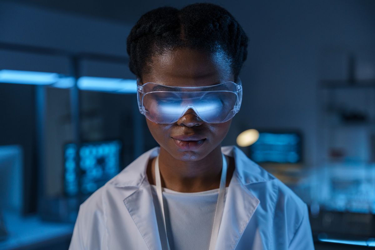 African scientist working with artificial intelligence and data